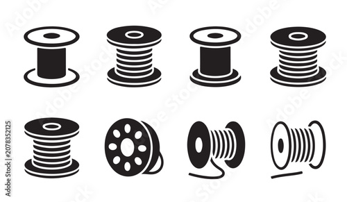 Photos Industrial wire and cable spools icons set collection for manufacturing and construction