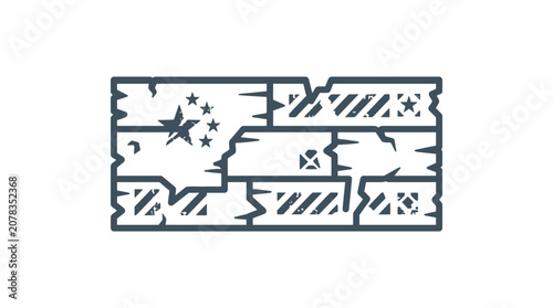 Foto Damaged Chinese Flag Icon, Grunge Style, Vector Art