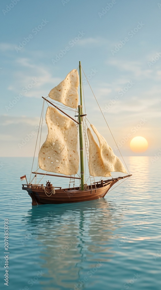 Fototapeta premium Sailboat at Sunset on Calm Sea