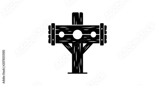 Foto Medieval Stocks Punishment Device Icon - Historical Justice Symbol