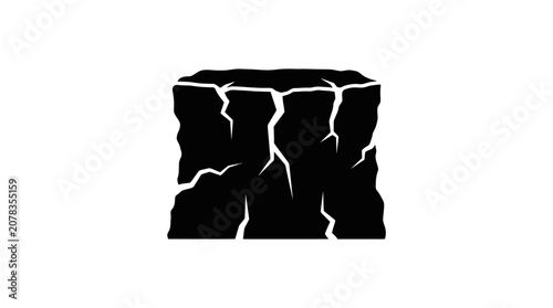 Obraz na płótnie Cracked Black Cube Icon on White Background, Abstract Geometric Shape