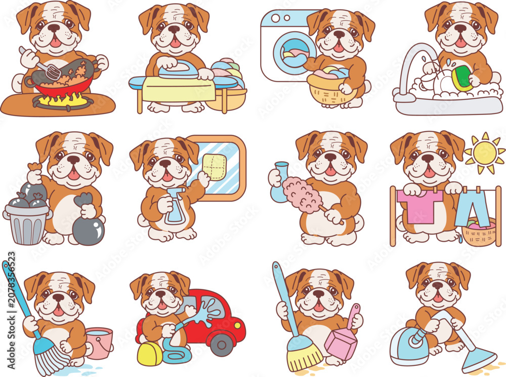 Obraz premium Cute funny Bulldog sticker icon. Funny Bulldog 