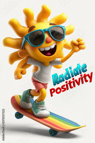 Cartoon Sun on Skateboard Radiating Positivity