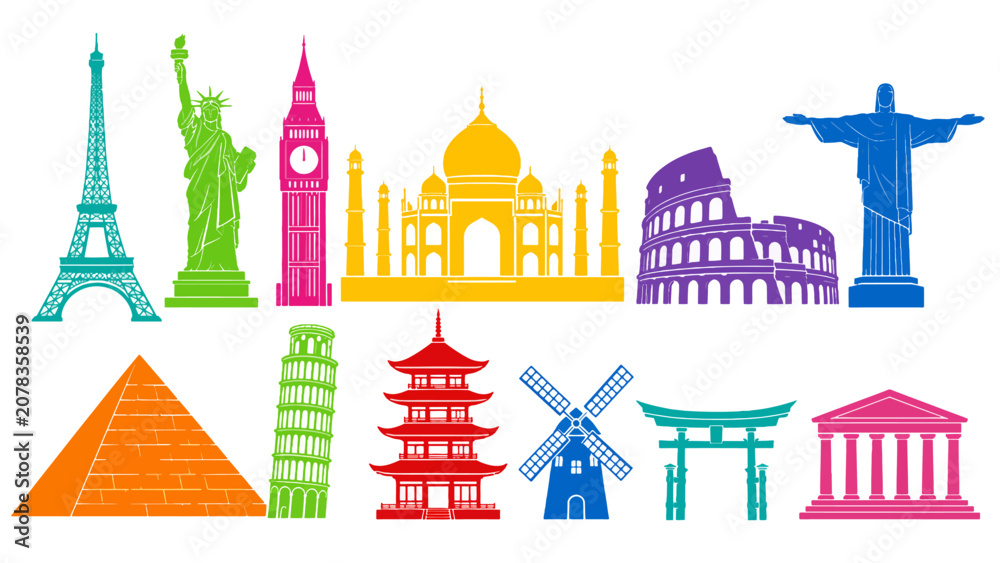Obraz premium Simple World Iconic Landmarks Collection in One Color Each