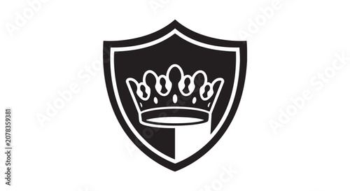Bild auf Leinwand crown black vector icon with shield badge outline design