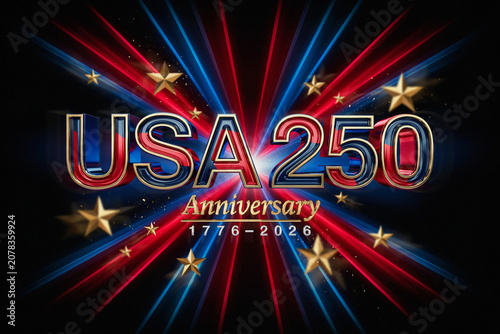 USA 250th anniversary logo, patriotic celebration, 1776-2026, star spangled banner, American independence day