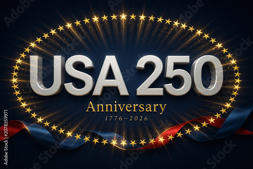 USA 250th anniversary logo, patriotic celebration emblem, American independence day symbol, starry badge