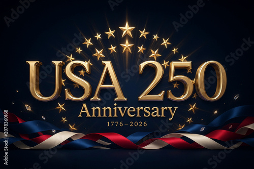 USA 250th Anniversary, Patriotic Gold Text, Star Spangled Banner, American Independence Day