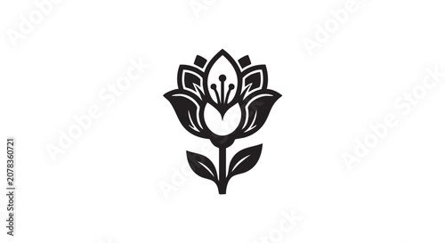 Foto tulip black vector icon with geometric leaf design