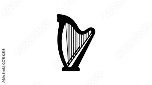 Tableau sur toile Black silhouette of a harp on a white background, musical instrument icon
