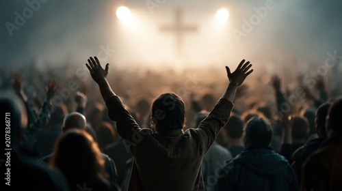 Crowd of people worshiping the cross	
