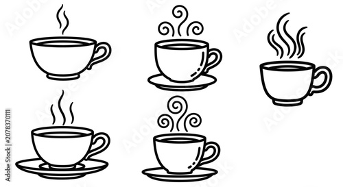 Tableau sur toile Hot Coffee Cups Collection Icon Set - Morning Beverage Steam
