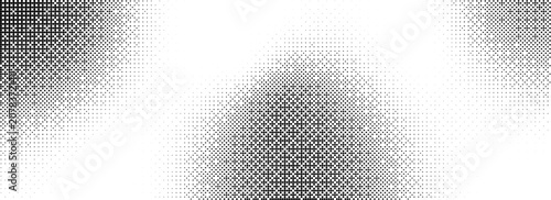 Pixelated bitmap gradient texture. Black and white dither pattern background. Abstract glitchy pattern. 8 bit video game screen wallpaper. Border Wide. Pixel art retro Illustration.eps10