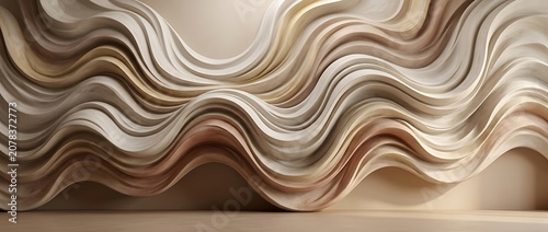 Abstract 3D Sculptural Wavy Wall Background with Neutral Beige Tones