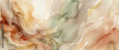 Abstract Earthy Watercolor Background with Muted Green and Terracotta Tones