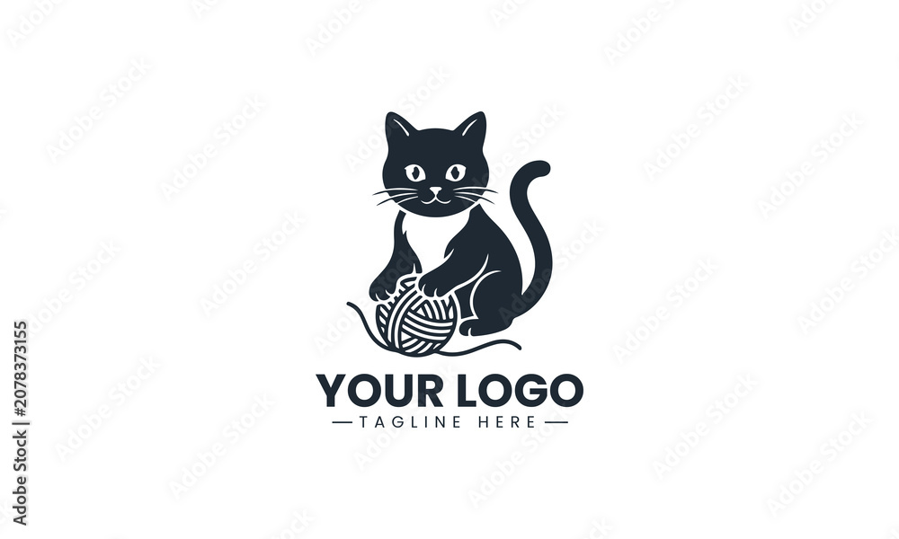 Obraz premium Cat headphones silhouette clean minimalist black vector logo