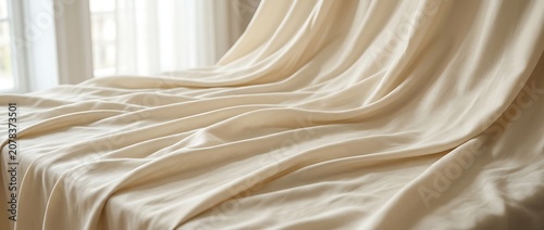 Elegant Draped Cream Silk Fabric with Soft Folds and Natural Lighting
