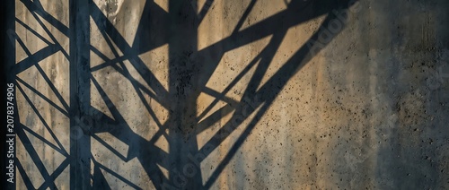 Shadow of an Industrial Structure on a Weathered Concrete Wall
