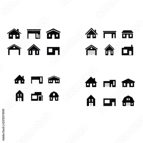 Obraz na plátně Real Estate and Housing Building Icon Pack with Clean Black Home Shapes Vector D