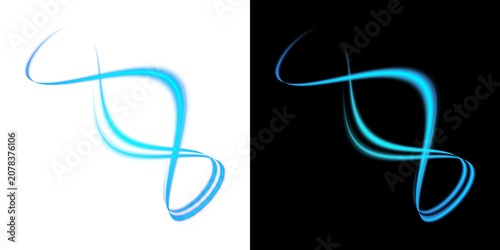 Blue glowing looping light line trail on transparent background abstract neon energy overlay graphic