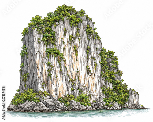 High Detail Limestone Cliff Doodle Vector Illustration with Subtle Scribble Texture Isolated on White Background