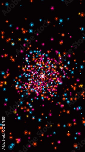 Dynamic bright glowing dots expanding contracting in mesmerizing flow, for modern data visualization, festive events, technological advancements, energetic digital innovation