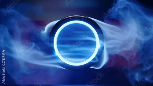 Sleek Glowing Circle Frame in Dense Rolling Futuristic Fog of Quantum Blue