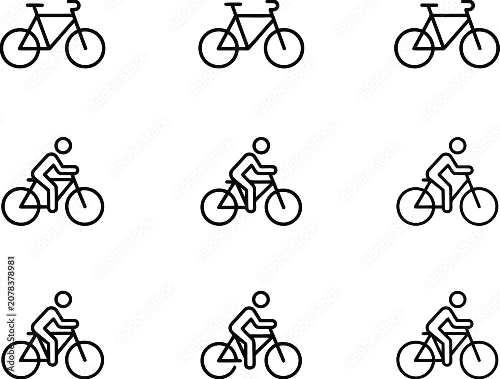 Obraz premium Black and white line collection of six bicycle in various styles line bicycle bike simple minimalist