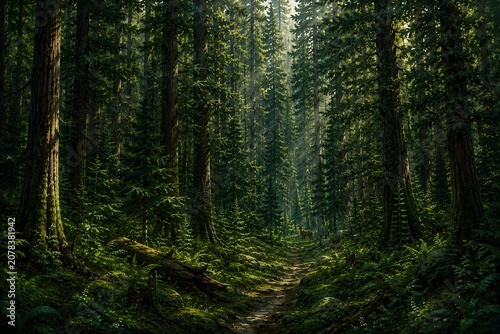 Forest in the morning forest trees tree green nature wood landscape pine woods sun road autumn moss path park.