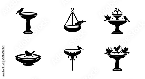 Canvastavla Bird Bath Silhouettes: Garden Decor, Wildlife Attraction, Outdoor Elements, Vect