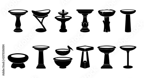 Fotografie Garden Bird Baths Collection, Decorative Outdoor Water Fountains, Elegant Pedest