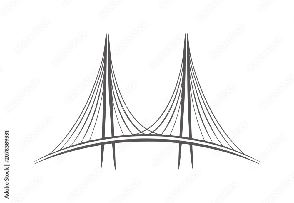 Fototapeta premium Minimalist cable stayed bridge dark grey lines suspension structure