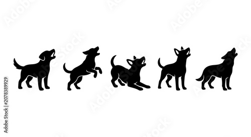 Obraz na plátně Black Dog Silhouettes, Howling Canine Poses, Animal Vector Graphics, Pet Illustr