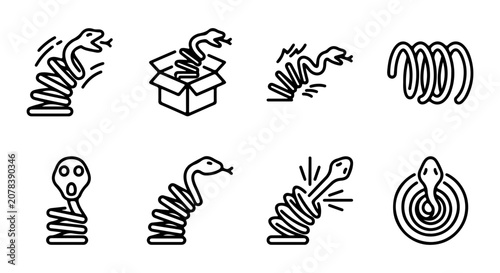Fotografía Snake in a Box Icons, Spring Toy Vector Set, Surprise Toy Graphics, Playful Anim