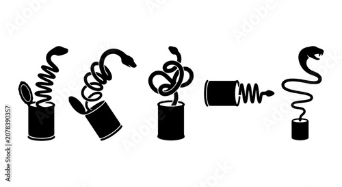 Konstfotografi Surprise Snake in a Can Icons, Spring Loaded Toy Vector Set, Shocking Joke Eleme
