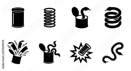 Fotografía Snake in a Can Icons, Surprise Spring Vector Graphics, Pop Out Surprise Elements