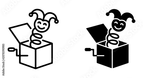 Bild auf Leinwand Jack in the Box Icons, Surprise Toy Vector Art, Classic Fun Surprise Box, Playfu