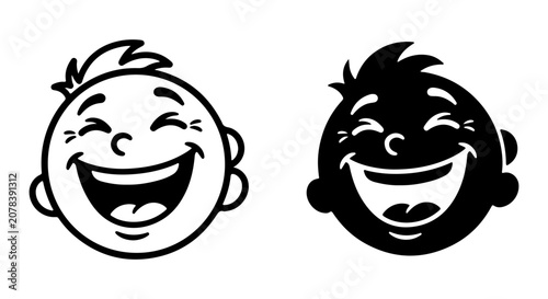 Billede på lærred Joyful Baby Face Vector Icons, Happy Child Expression, Laughter Emotion, Black a