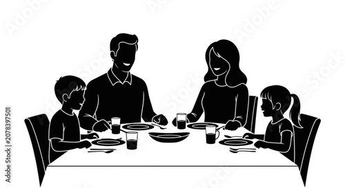 Fotografie Silhouette of a Family Having Dinner Together at a Table