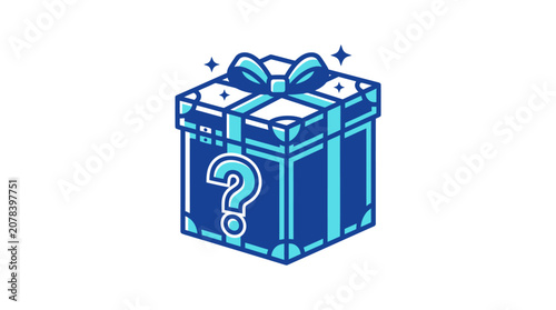 Foto Blue gift box with question mark.