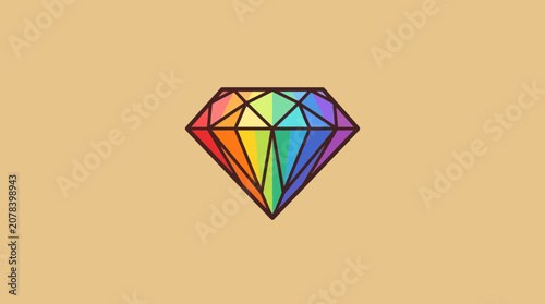 Bild auf Leinwand Vibrant Rainbow Gemstone Facets on Beige Background
