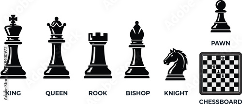 Fotografia Chess pieces icons set vector with king queen rook bishop knight pawn and checke