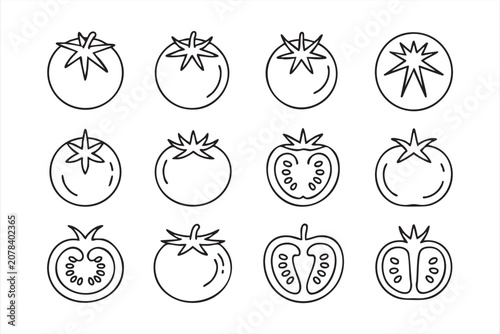 Cuadro en lienzo Tomato Line Icon Set Featuring Whole and Sliced Fresh Vegetable Symbols