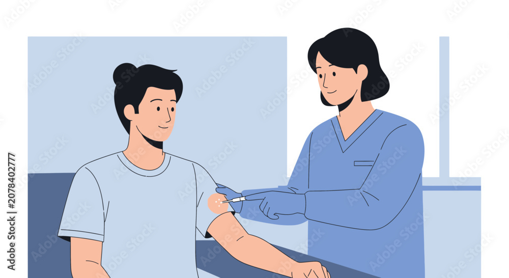 Fototapeta premium Doctor giving patient injection in clinic, healthcare illustration