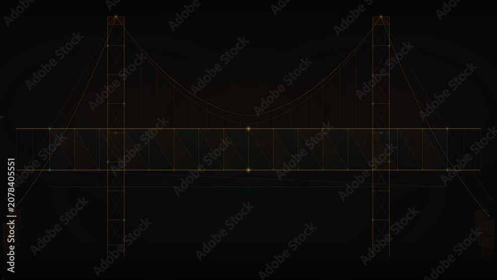 Fototapeta premium Suspension Bridge Structural Framework with Truss Towers