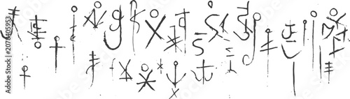 Εκτύπωση καμβά Hand Drawn Set of Occult Symbols Sigils and Runes in Black Ink Isolated on White