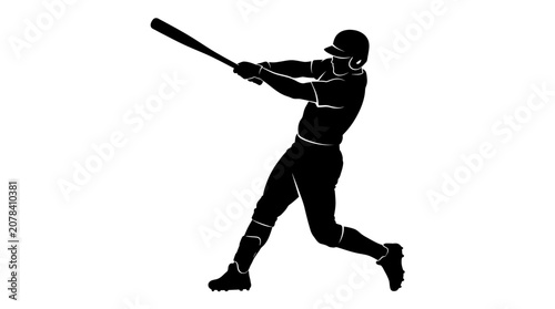 Silhouette of a baseball player swinging a bat during a game, capturing the moment of impact.