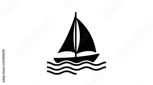 Silhouette of a sailboat with full sails floating on calm water under a clear sky