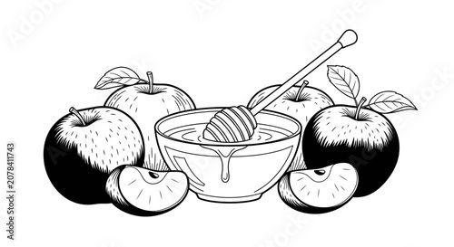 Fresh Apples and Honey Bowl Sketch