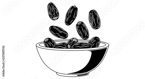 Fresh Medjool Dates Falling Into A Bowl Illustration